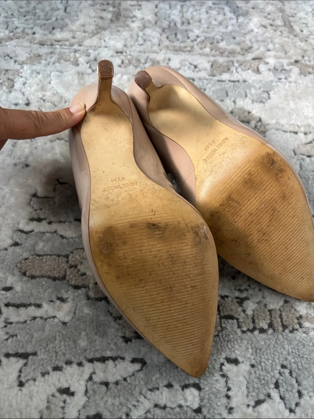 Nine West 6.5 Fresh Pointy Toe Pumps in Antique Taupe Patent Stiletto High Heel